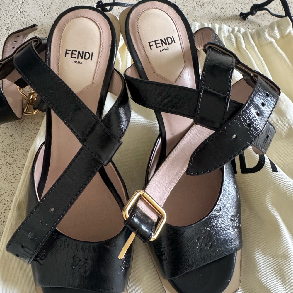Fendi Black Strappy Leather Sandals